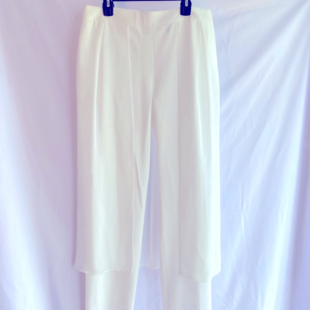 BCBG White, Flowy Dress Pants with Cool Chiffon Cape on back!